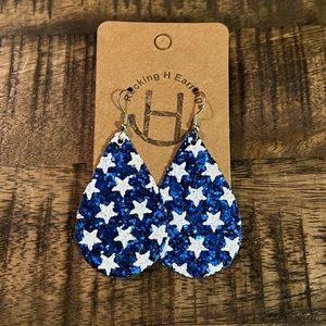 New blue star faux leather earrings